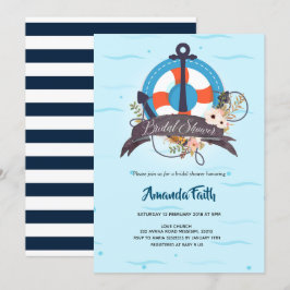 Nautisch anker Navy Blue Floral Baby shower Kaart
