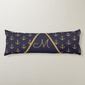 Nautisch anker Navy Blue Gold Monogram Lichaamskussen (Voorkant)