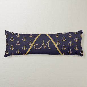 Nautisch anker Navy Blue Gold Monogram Lichaamskussen