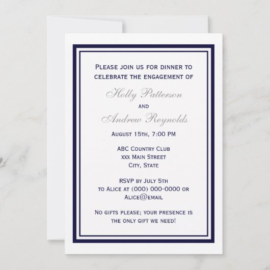 Nautisch Anker Navy Blue ingelijst 2V Verloving Kaart (Achterkant)