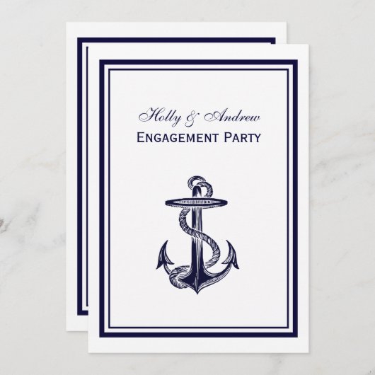 Nautisch Anker Navy Blue ingelijst 2V Verloving Kaart (Voorkant / Achterkant)