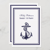 Nautisch Anker Navy Blue Ingelijste 2V Sweet 16 Kaart (Voorkant / Achterkant)
