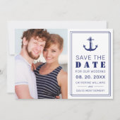 Nautisch anker Navy Blue Minimalist Fotobruiloft Save The Date (Voorkant)