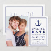 Nautisch anker Navy Blue Minimalist Fotobruiloft Save The Date (Voorkant / Achterkant)