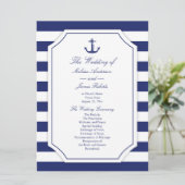 Nautisch Anker Navy Blue Stripe huwelijksprogramma Programmakaart (Staand voorkant)