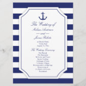 Nautisch Anker Navy Blue Stripe huwelijksprogramma Programmakaart (Voorkant)