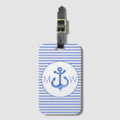 Nautisch anker | Navy Blue Striped Bagagelabel (Voorkant (verticaal))