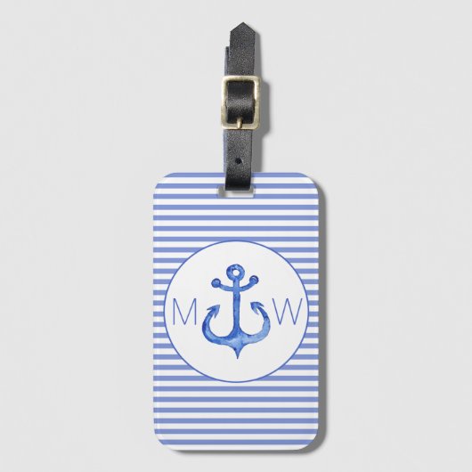 Nautisch anker | Navy Blue Striped Bagagelabel (Voorkant (verticaal))