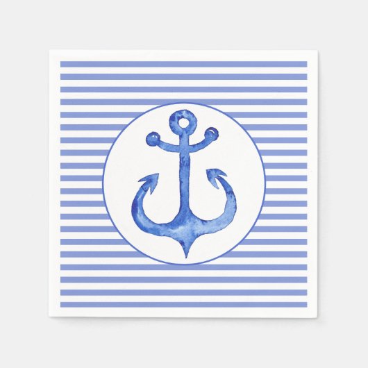 Nautisch anker - Navy Blue Striped Paper Napkins Servet (Voorkant)