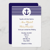 Nautisch anker Navy Blue Striped Uitnodiging (Voorkant / Achterkant)