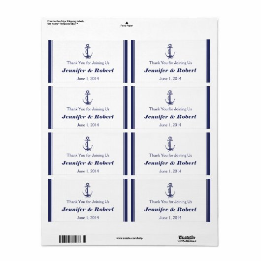 Nautisch Anker Navy Bruiloft Water Flesetiket Etiket (Full Sheet)