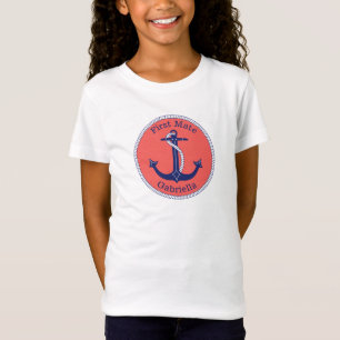 Nautisch Anker Navy Coral First Mate gepersonalise T-shirt