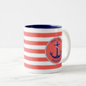 Nautisch Anker Navy Coral First Mate gepersonalise Tweekleurige Koffiemok (Voorkant rechts)
