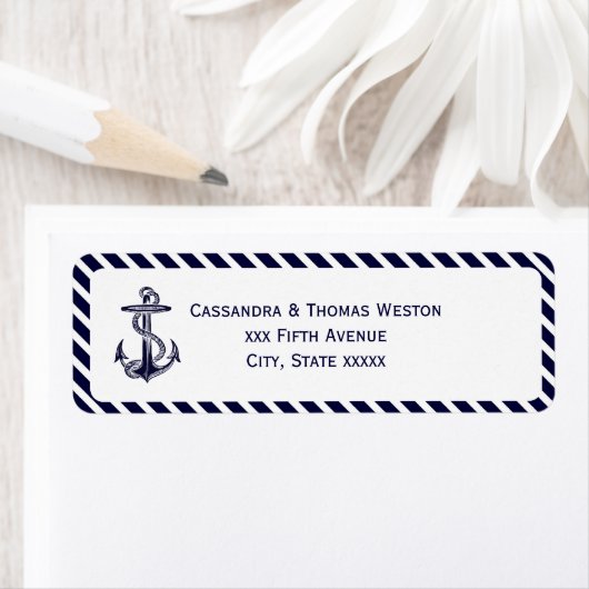 Nautisch Anker Navy Diag Stripe 2 Adreslabel Etiket (Insitu)