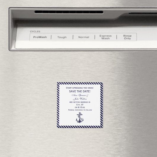 Nautisch Anker Navy Diag Stripe 2 Save the Date Magneet (Insitu (Vaatwasser))