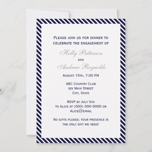 Nautisch Anker Navy Diag Stripe 2V Verloving Kaart (Achterkant)