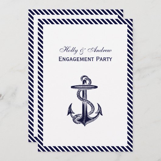 Nautisch Anker Navy Diag Stripe 2V Verloving Kaart (Voorkant / Achterkant)
