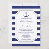 Nautisch Anker Navy Stripe Bruiloft Uitnodiging (Voorkant)