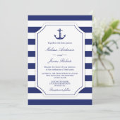 Nautisch Anker Navy Stripe Bruiloft Uitnodiging (Staand voorkant)