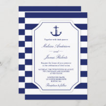 Nautisch Anker Navy Stripe Bruiloft Uitnodiging
