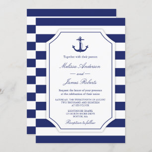 Nautisch Anker Navy Stripe Bruiloft Uitnodiging