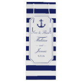 Nautisch Anker Navy Stripe Love Bedankt Bruiloft Wijn Cadeautas (Voorkant)