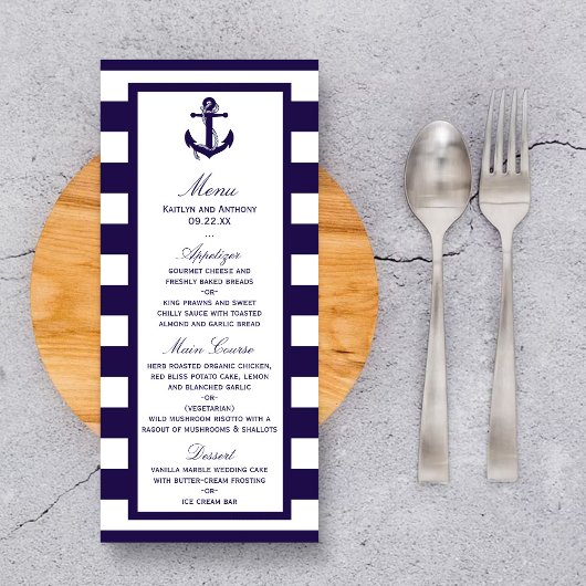 Nautisch anker Navy Stripe Wedding Menu