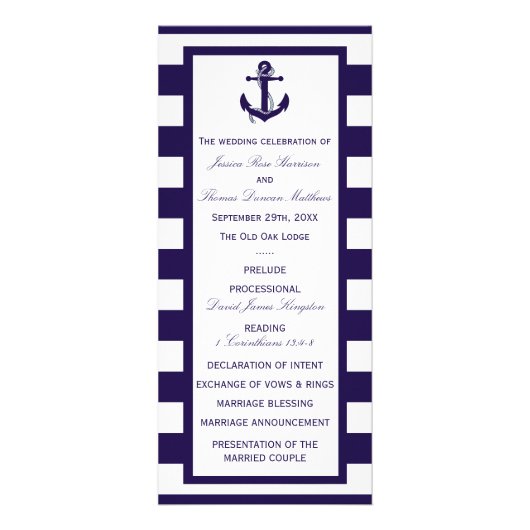 Nautisch Anker Navy Stripe Wedding Programma (Voorkant)