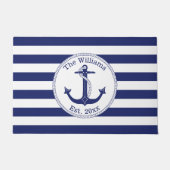 Nautisch Anker Navy Stripes Familienaam 24 x 36 Deurmat (Voorkant)