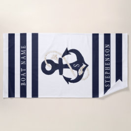 Nautisch anker Navy White Stripe Monogram Naam Strandlaken