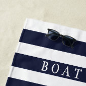Nautisch anker Navy White Stripe Monogram Naam Strandlaken (In situ)