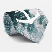 Nautisch anker op achtergrond oceaanfoto stropdas (Opgerold)