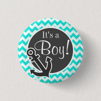Nautisch anker op Aqua Color Chevron Ronde Button 3,2 Cm