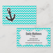 Nautisch anker op Aqua Color Chevron Visitekaartje (Voorkant / Achterkant)