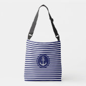 Nautisch anker op blauw & wit gestreept crossbody tas (Voorkant)