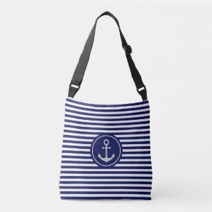 Nautisch anker op blauw & wit gestreept crossbody tas