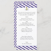 Nautisch anker op Blue Stripe Wedding Menu (Voorkant / Achterkant)