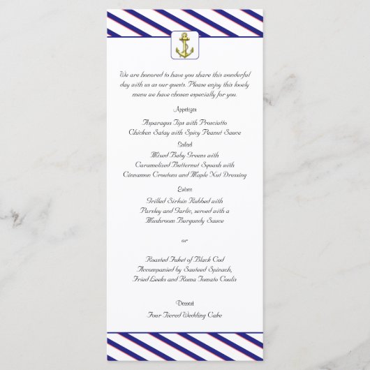 Nautisch anker op Blue Stripe Wedding Menu (Voorkant)