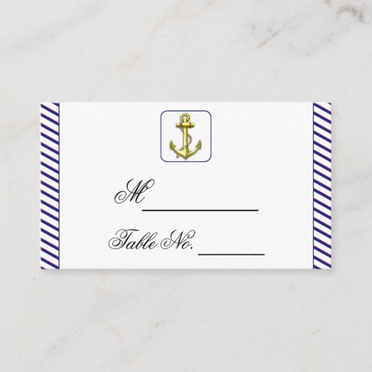 Nautisch anker op Blue Stripe Wedding Place Card Plaatskaartje (Voorkant)