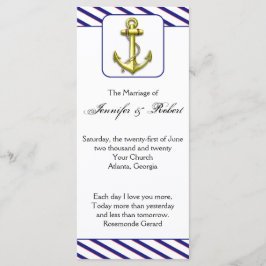 Nautisch anker op Blue Stripe Wedding Program Programmakaart