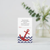 Nautisch anker op Chevron Luier Raffle Ticket Informatiekaartje (Staand voorkant)