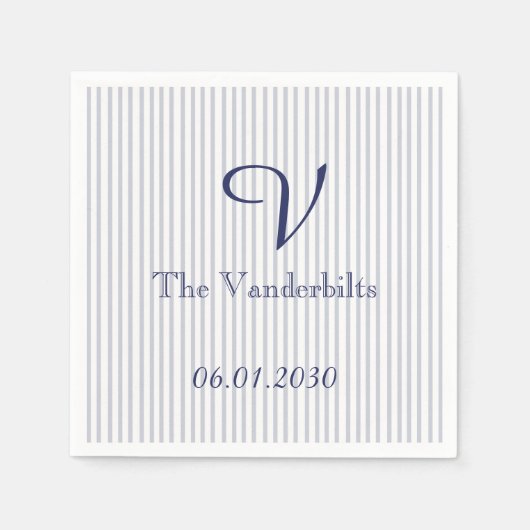 Nautisch Anker op Grijze Streep Bruiloft Servetten (Voorkant)