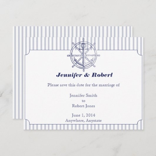 Nautisch Anker op Grijze Streep Sla de Datum Kaart (Voorkant / Achterkant)