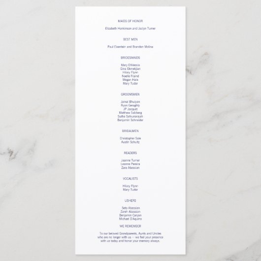 Nautisch anker op het huwelijksprogramma van de ma menu (Achterkant)