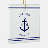 Nautisch anker op maat (wit & blauw) keramisch ornament (Rechts)