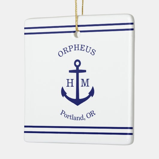 Nautisch anker op maat (wit & blauw) keramisch ornament (Links)