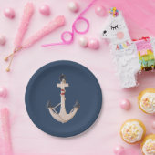 Nautisch anker op marineblauw papieren bordje (Feest)