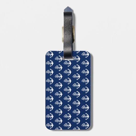Nautisch anker op Navy Blue Bagagelabel (Achterkant verticaal)