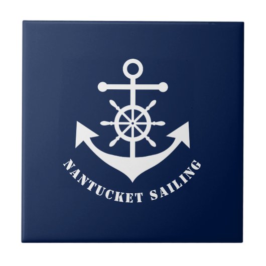 Nautisch anker op Navy Blue Ceramic Tile Tegeltje (Voorkant)