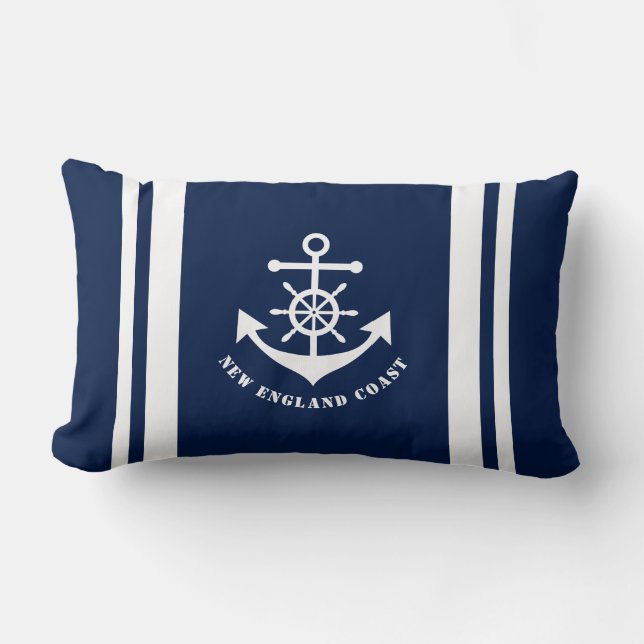Nautisch anker op Navy Blue Lumbar Pillow Kussen (Voorkant)